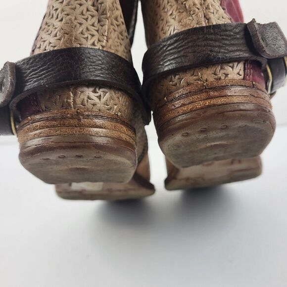 AS 98 Airstep Buckle Slouch Ankle Boots Leather Red Tan Boho Size 38 EU - Picture 6 of 14